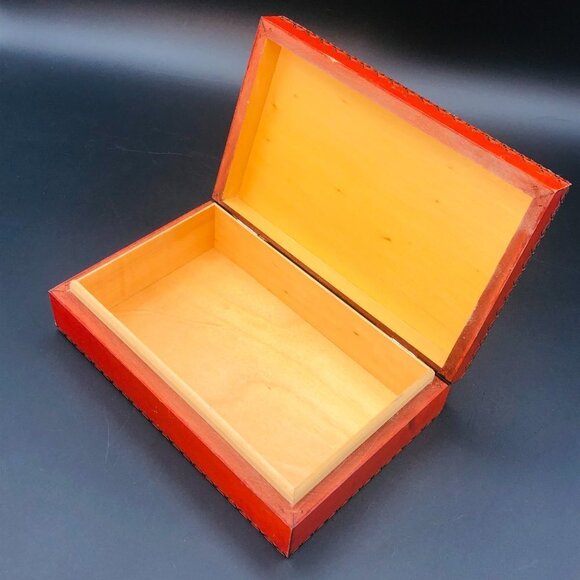 Poland Folk Art Hand Carved Wooden Box Vintage Pyrography Decorative Dresser Box - Picture 7 of 14